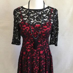 Adrianna Papell Fit and Flare red lace dress Sz 6